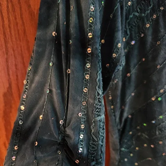 Dressbarn teal green sequin  embroidered vneck top xl - Picture 3 of 5